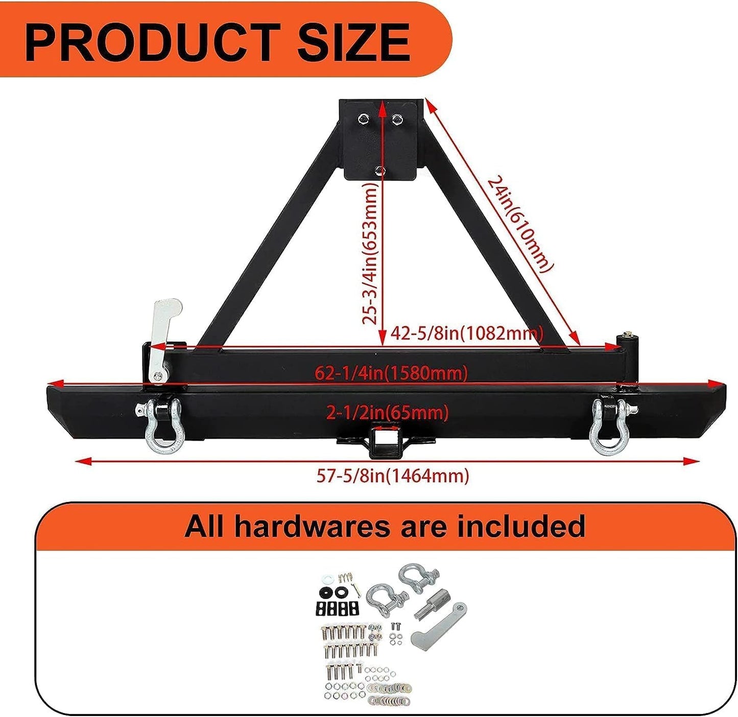 Rear Bumper Compatible With 1987-2006 Wrangler TJ YJ LJ W/Tire Carrier&D-Rings Steel Textured Black LYAM-291A+LYAM-291B