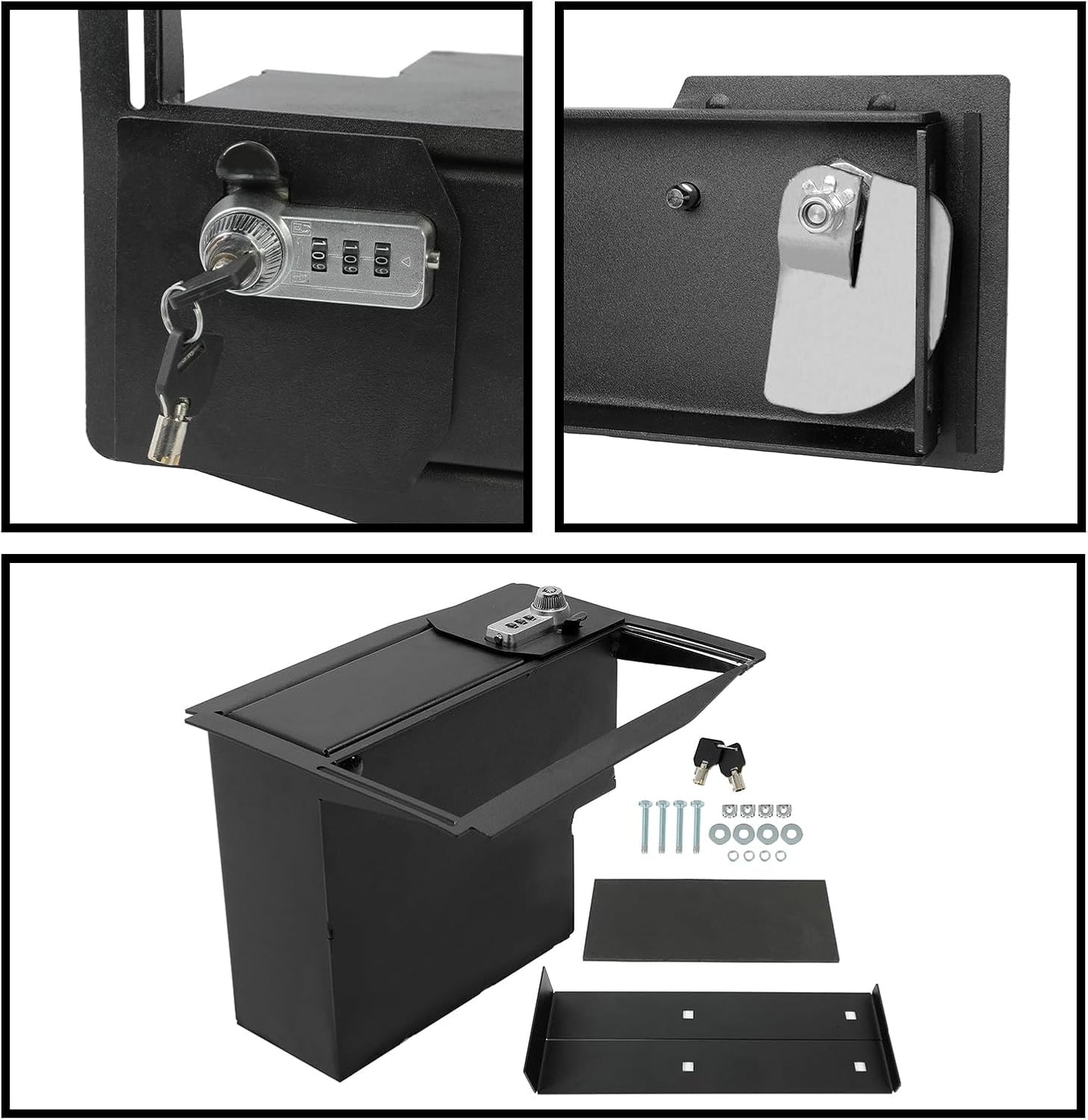 Center Console Safe Storage Box Compatible with 2015-2022 Ford F150 Raptors F250 F350 Super Duty Powder Coated Steel LYAM-123S