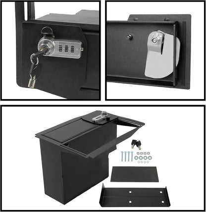 Center Console Safe Storage Box Compatible with 2015-2022 Ford F150 Raptors F250 F350 Super Duty Powder Coated Steel LYAM-123S