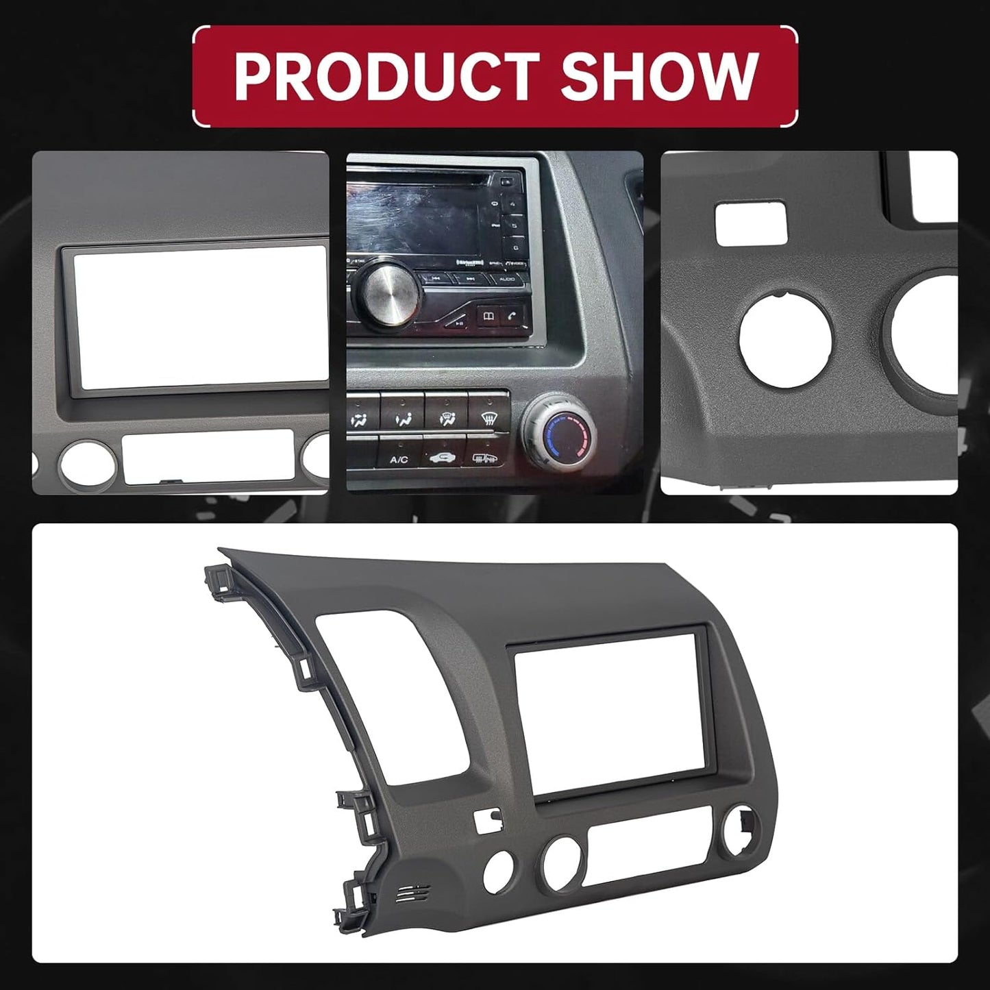 Car Radio Dashboard Kit Compatible with 2006-2011 Honda Civic Trim Bezel Panel Double 2 Din Install Dash Board Dark Gray LYAP-369