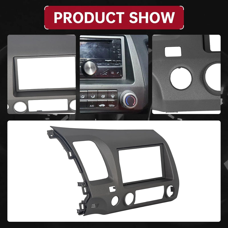 HECASA Car Radio Dashboard Kit Compatible with 2006-2011 Honda Civic Trim Bezel Panel Double 2 Din Install Dash Board Dark Gray LYAP-369