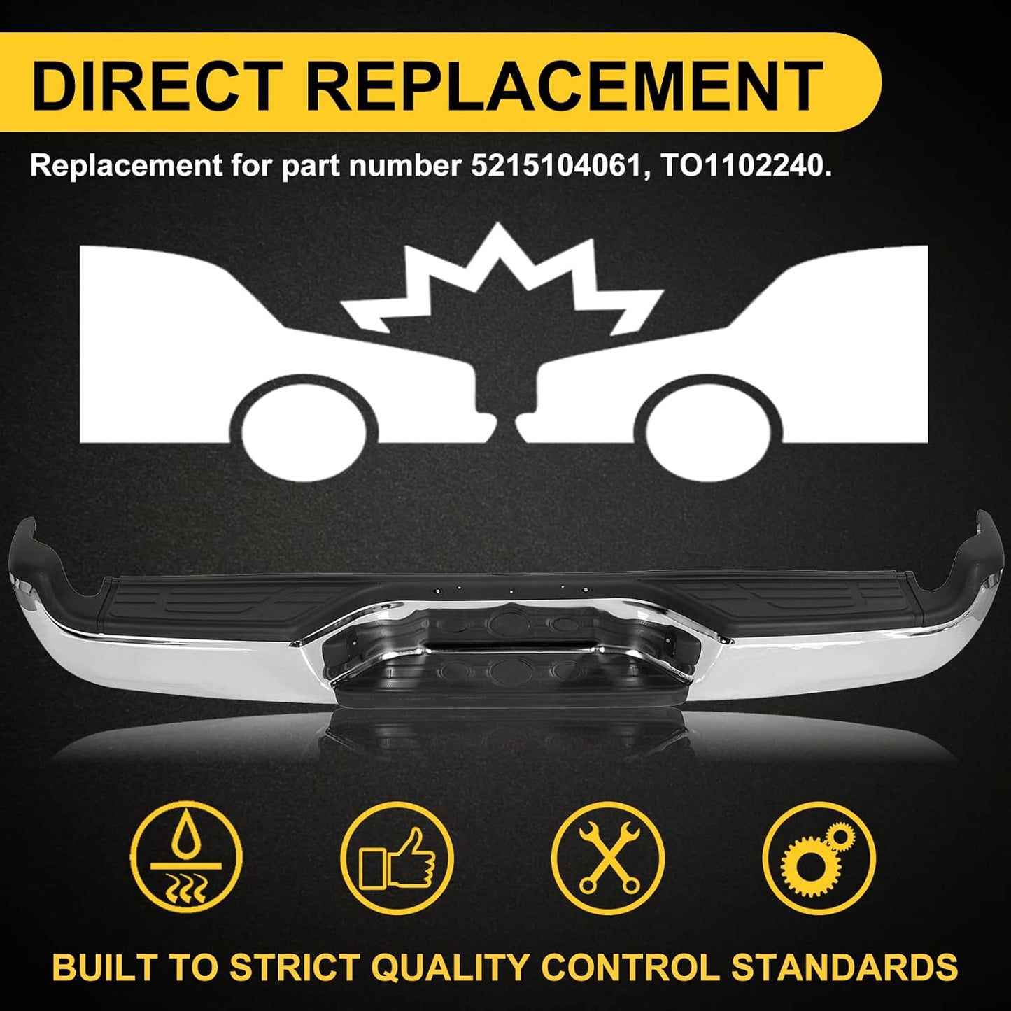 Rear Bumper Compatible With 2005-2015 Toyota Tacoma TO1103113 Bumper Assembly W/Pads Brackets and License Plate Lights Steel Chrome LYAM-362-1