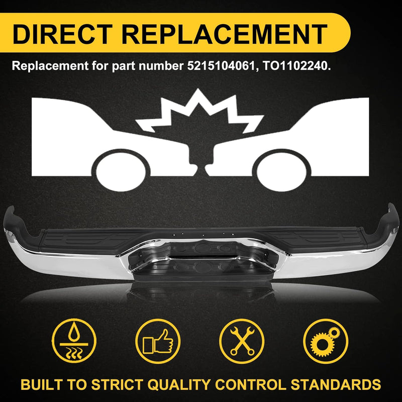 KUAFU Rear Bumper Compatible With 2005-2015 Toyota Tacoma TO1103113 Bumper Assembly W/Pads Brackets and License Plate Lights Steel Chrome LYAM-362-1