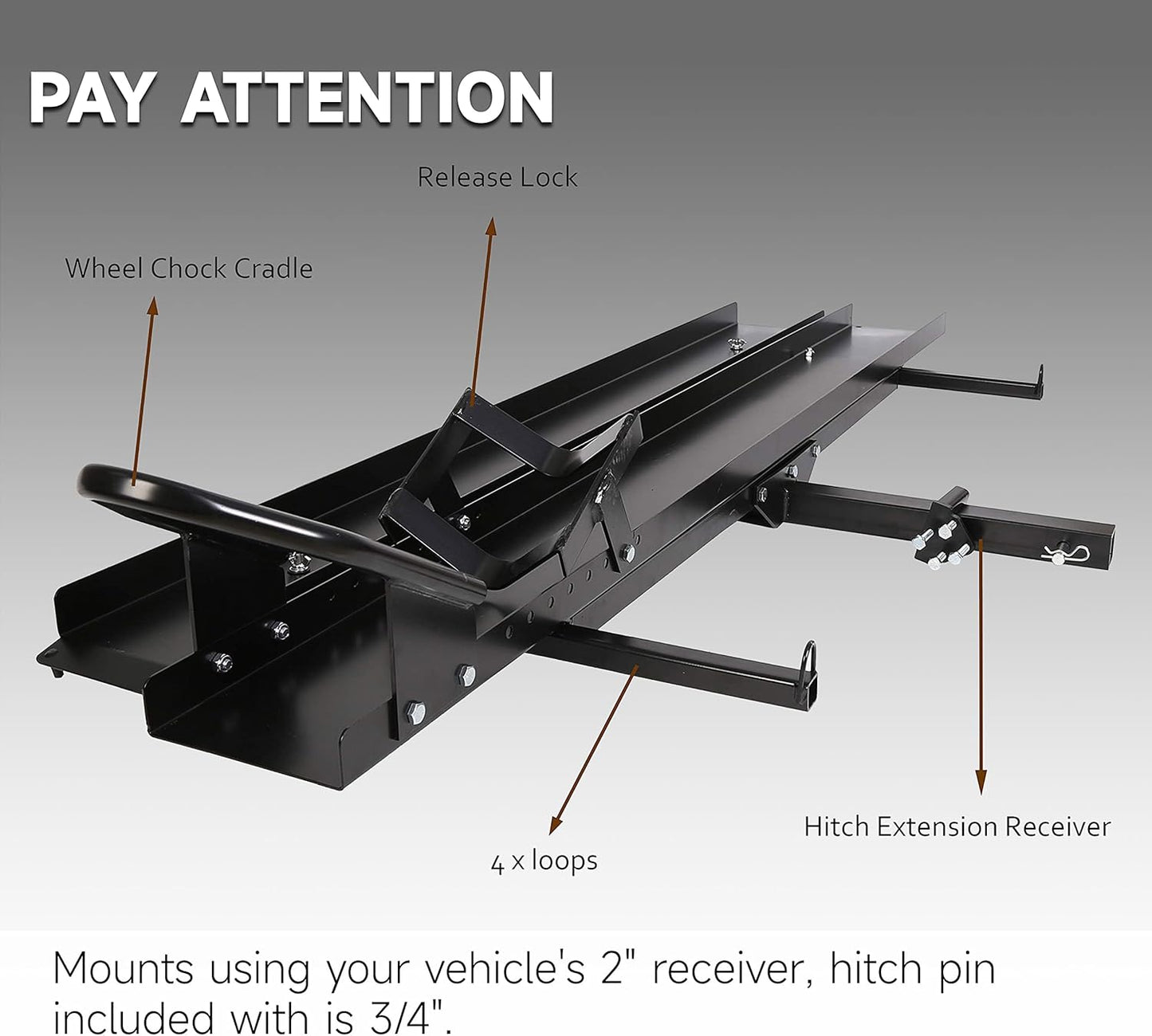 600LBS Black Motorcycle Carrier Mount Dirt Bike Rack Hitch Hauler |with Loading Ramp| Superior Heavy Duty (You Will Receive Two Packages for This Item) LYOM-040A+LYOM-040B