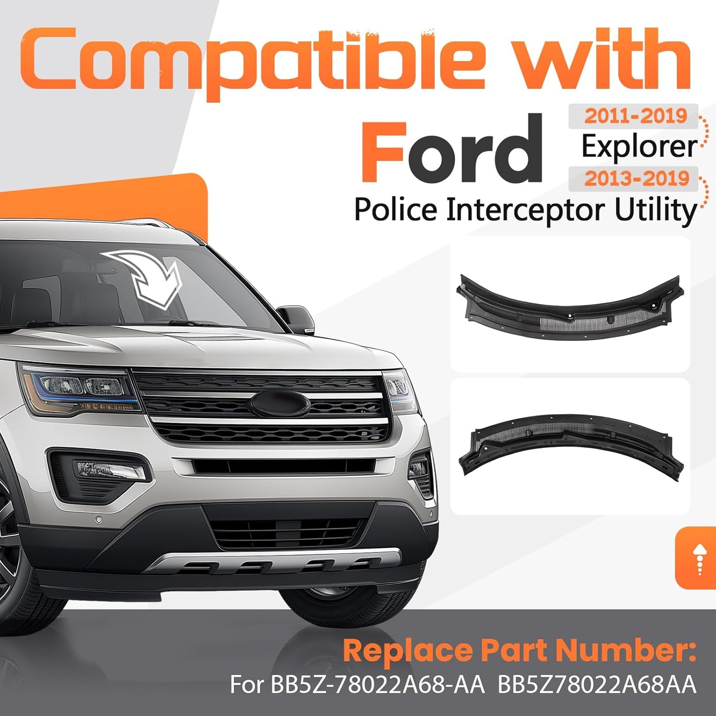 Windshield Wiper Cowl Panel Grille Compatible with 2011-2019 Ford Explorer & 2013-2019 Ford Police Interceptor Utility Replacement for BB5Z-78022A68-AA Air Inlet Window Cover Unfinished Plastic LYAP-X1344