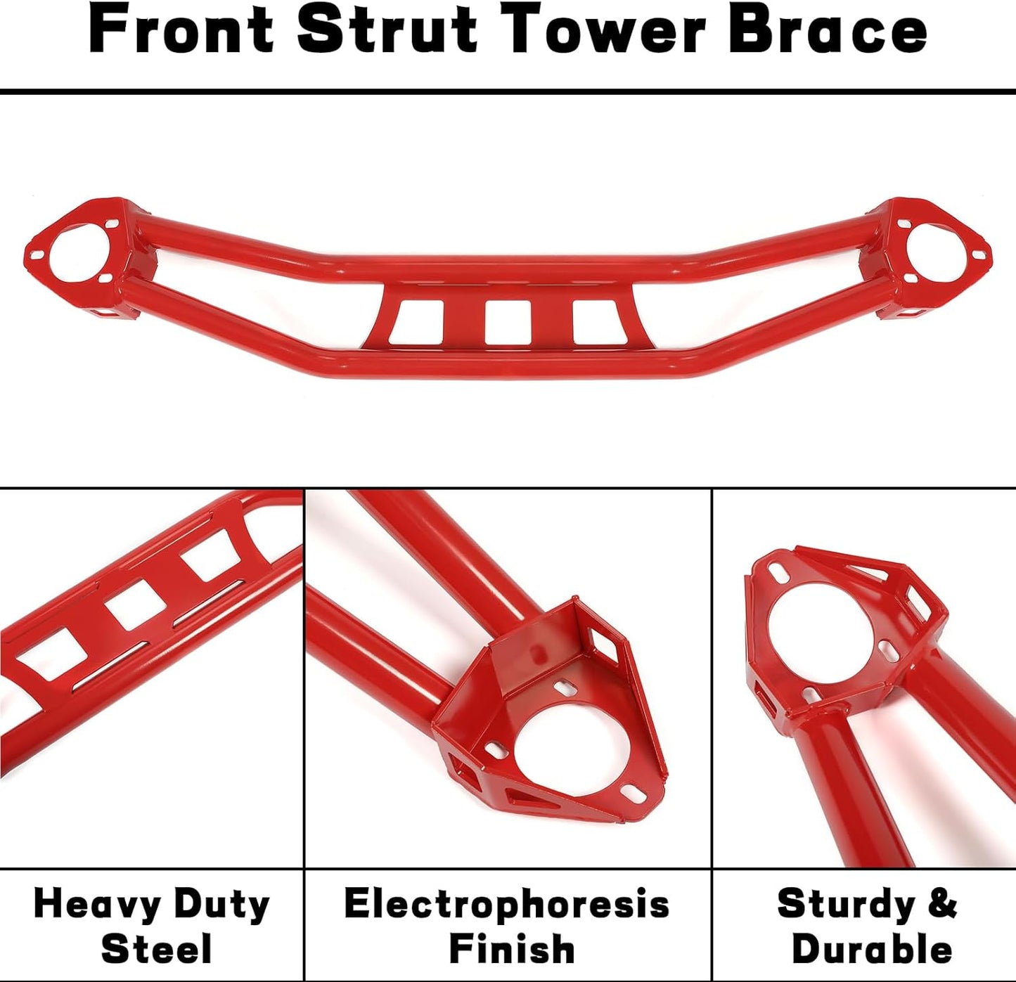 Strut Tower Brace Compatible with 2008-2023 Dodge Challenger Front Twin Tube Design Red Steel Powder Coated LYAM-771
