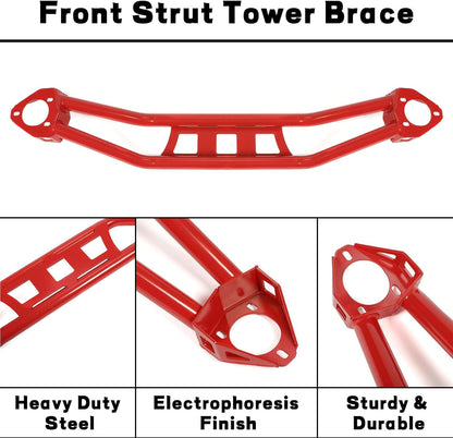 Strut Tower Brace Compatible with 2008-2023 Dodge Challenger Front Twin Tube Design Red Steel Powder Coated LYAM-771