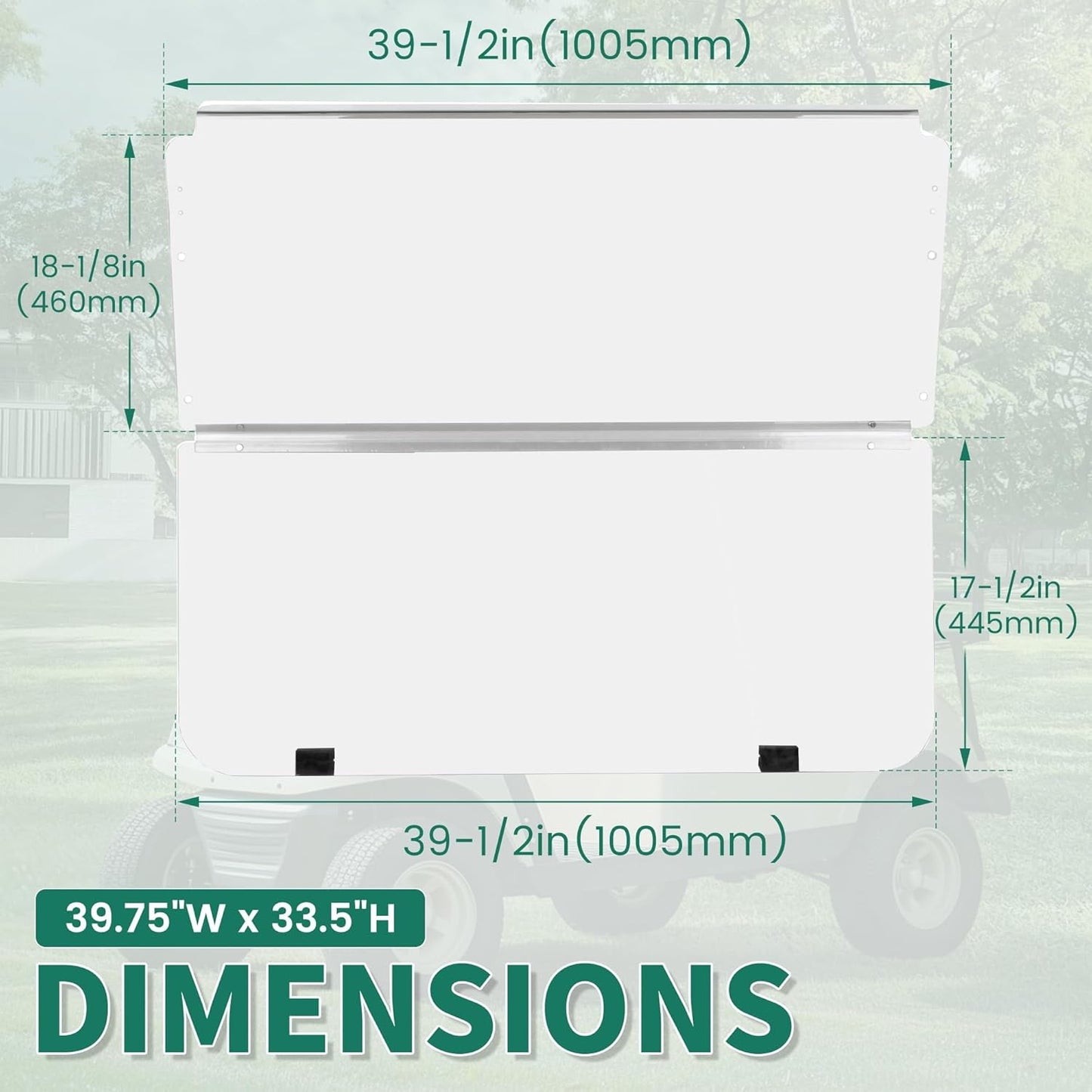 Windshield Compatible with 1982-2000.5 Club Car DS Clear Fold Down Impact Resistant Golf Cart DS Model Approximate dimensions 39.25inchesW X 36.75inchesH B23-61-C