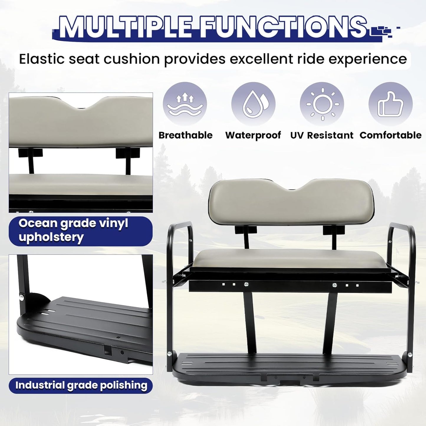 Rear Flip Back Seat Kit Compatible with Pre-1994 EZGO Marathon Golf Cart Flip Folding Fold Down Rear Off-White Seat LYMM-123T-2