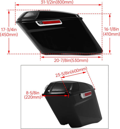 5 Inches Extended Saddlebags w/speaker lids Compatible with 1993-2013 Harley Davidson Road King Glide Electra Street Glide All Touring Models Stretched Hard Saddle Bags LTB20