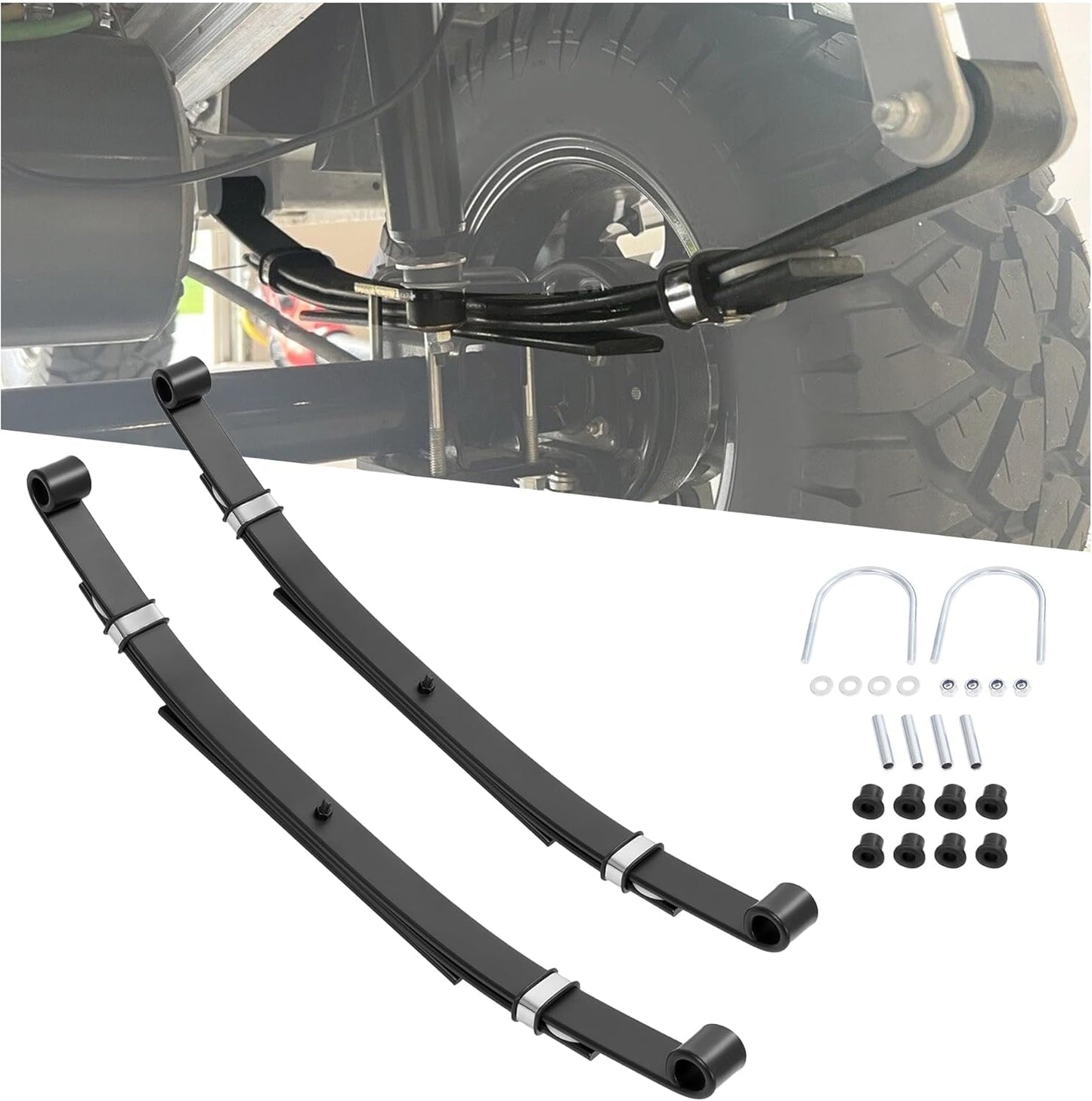 Rear Leaf Springs Compatible With Club Car DS Golf Cart 1981-Up Heavy Duty 3 Leafs with Bushings and Sleeves/Set of 2 LYMM-006S