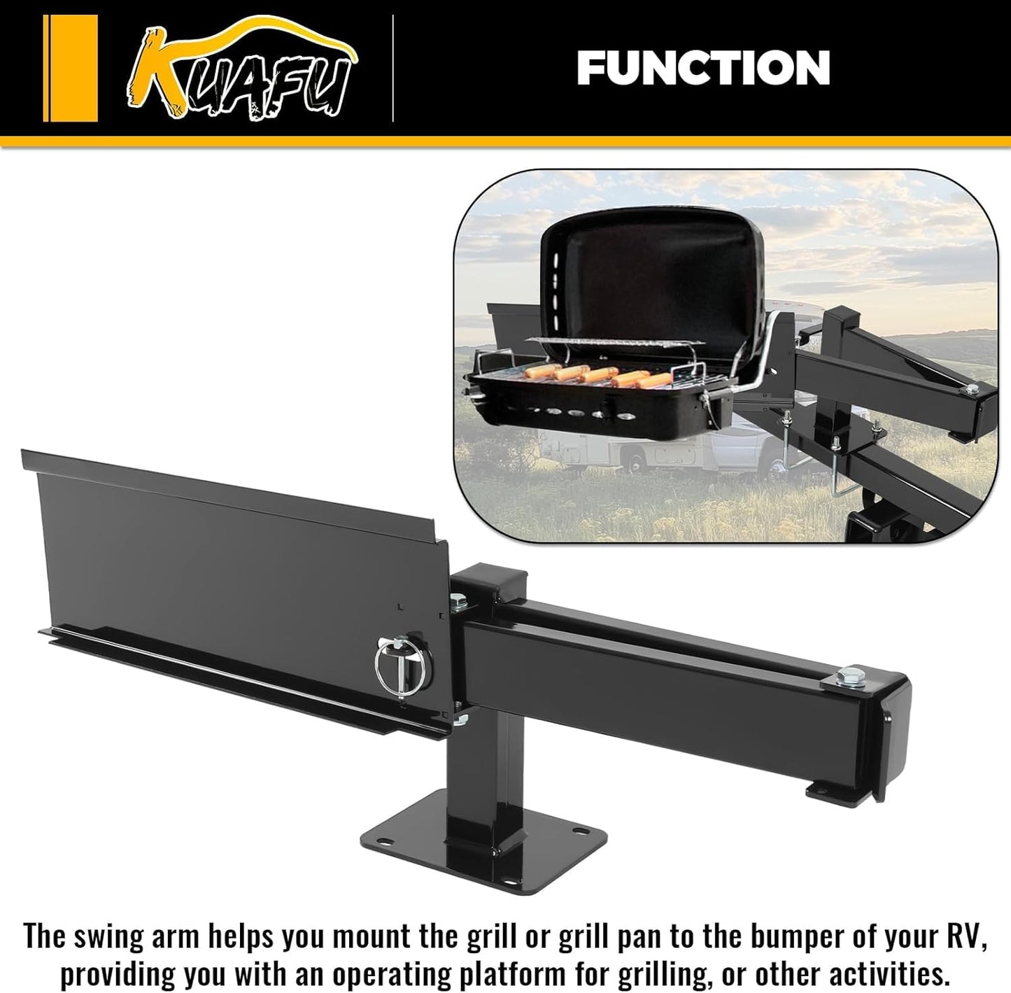 RV Bumper Grill Mount Swing Arm Universal for RVs Campers Trailers Grilling Tailgating Grill 4??¨¤ Bumper Mounted LYOM-258