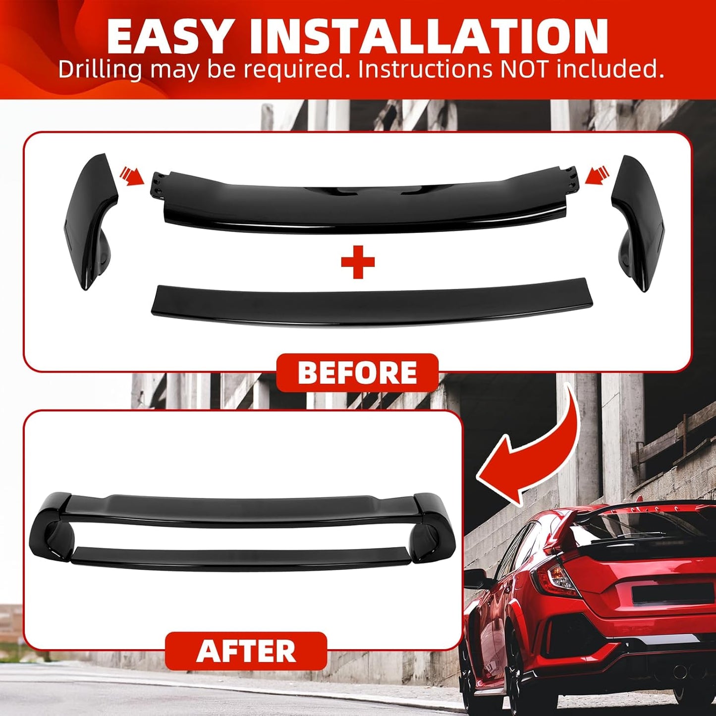 Rear Trunk Spoiler Wing Compatible with 2006-2011 Honda Civic 4 Door Sedan ABS Trunk Spoiler Wing Painted Gloss Black LYAP-530
