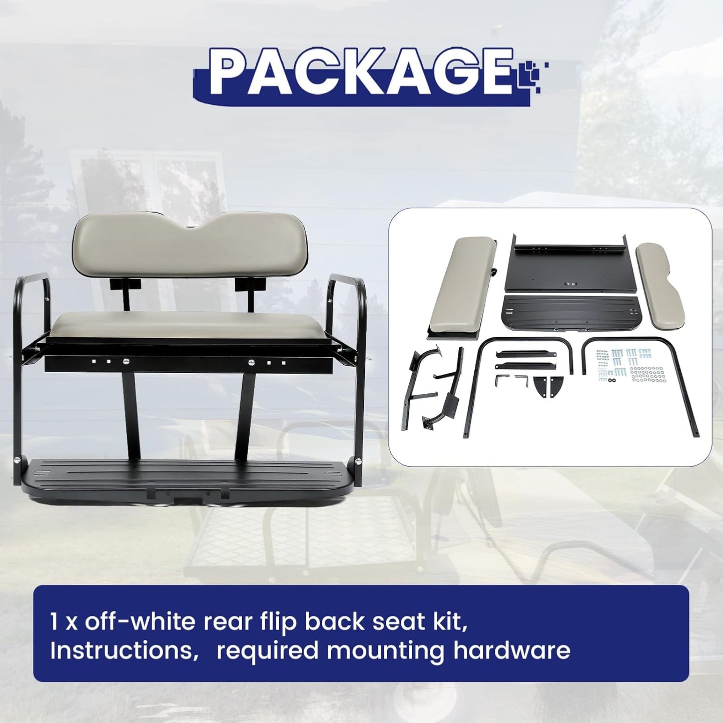 Rear Flip Back Seat Kit Compatible with Pre-1994 EZGO Marathon Golf Cart Flip Folding Fold Down Rear Off-White Seat LYMM-123T-2