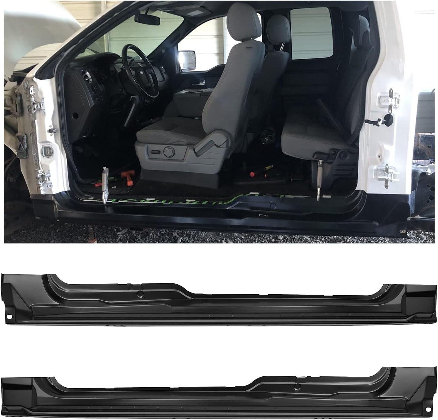 Rocker Panel Guard Compatible with 2009-2014 Ford F150 Extended Cab Truck Rust Repair Pair Black LYAM-109