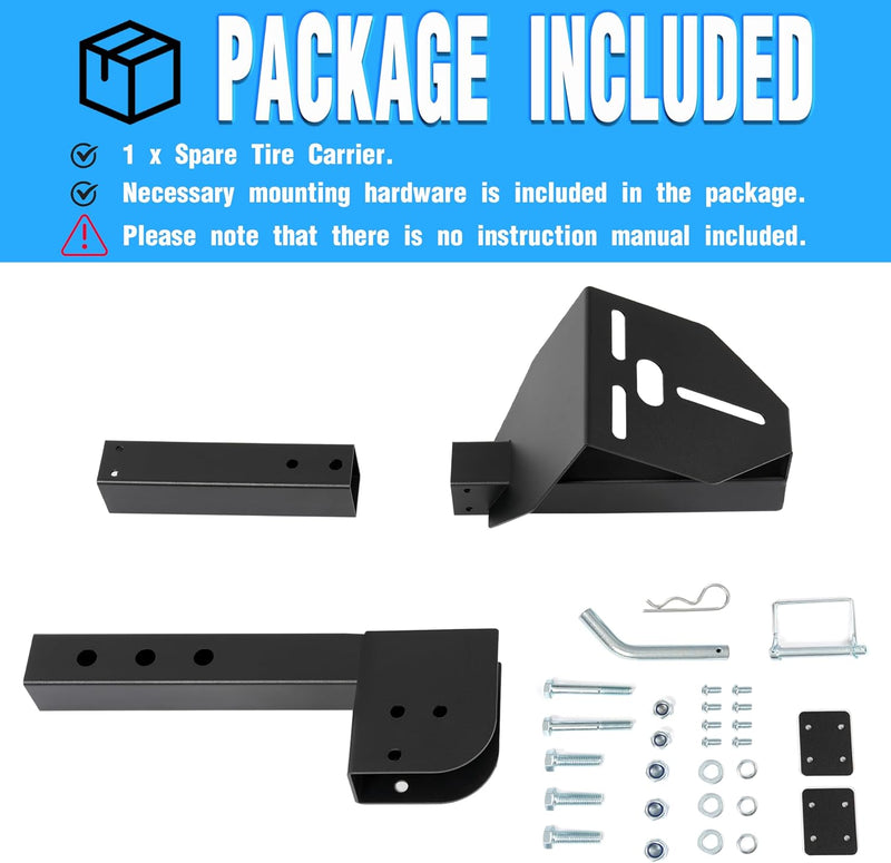 KUAFU Trailer Hitch Spare Tire Mount Compatible with Truck with 2 Inch Hitch Receiver Fits 4 & 5 & 6 Lugs Adjustable Rack Holder Mount LYAM-X1056