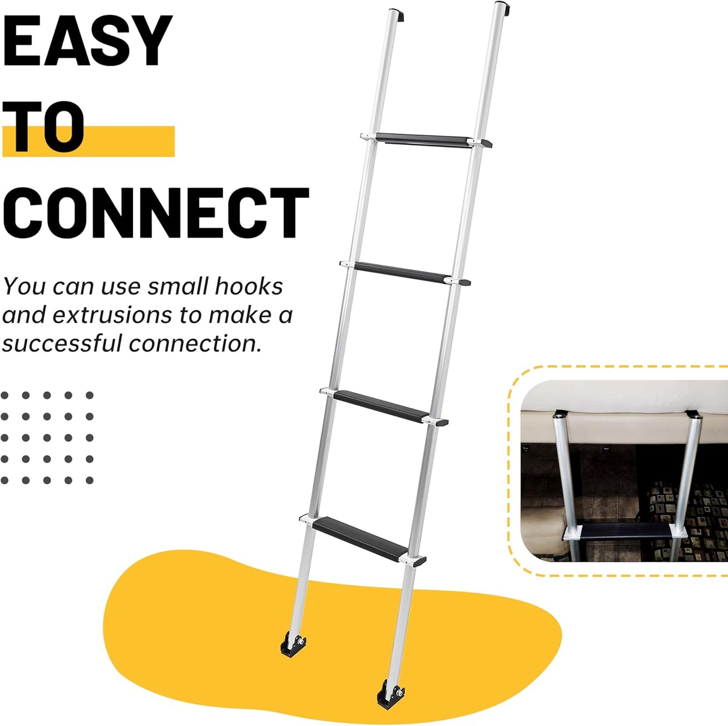 60inches Bunk Ladder Compatible with RV W/Hook and Rubber Foot Pads Aluminum Anti-Slip Bunk Bed Dorm Loft Home Appartments Ladder Lightweight and Sturdy Design for Safe Climbing 450LBS LYOM-046S