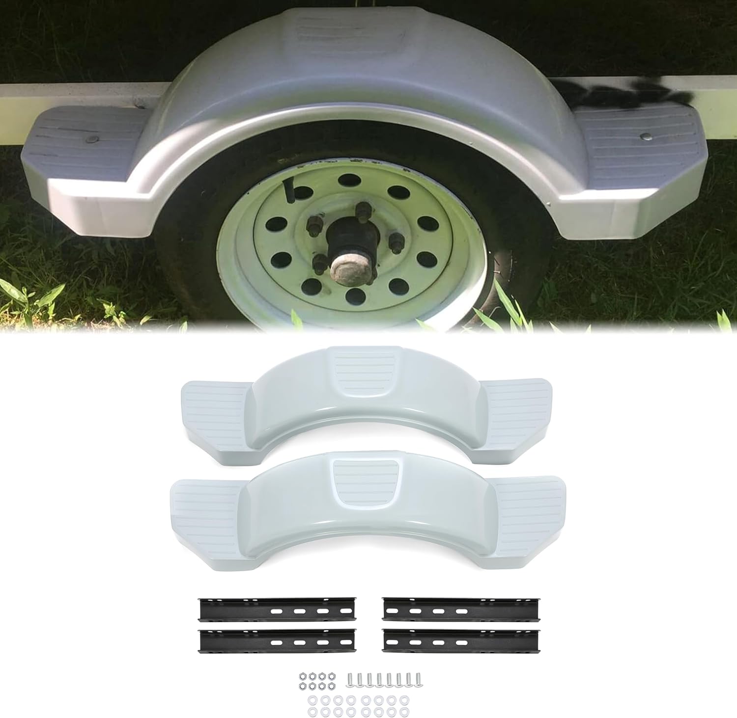Pair Axle Trailers Fenders 12inches Wheels Tires Skirt Boat Molded 300lbs (Set of 2) Painted Grey LYAP-273S