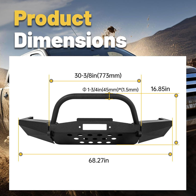 ECOTRIC Front Bumper Compatible with 1998-2011 Ford Ranger W/Winch Plate Bull Bar D-Ring Mounts Bumper Assembly Steel Powder Coated Black LYAM-328