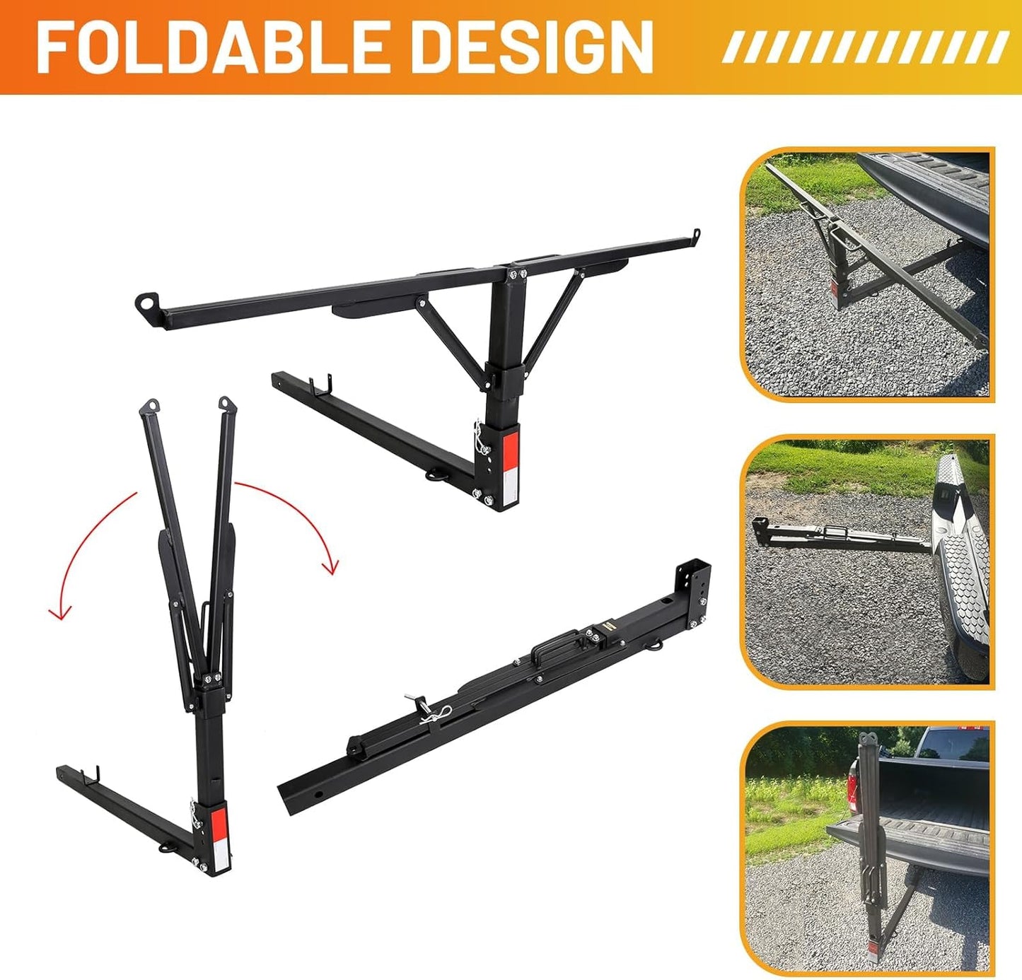 Truck Bed Hitch Extender 2 in 1 Design Foldable Extension Pick Up Rack Canoe Boat Kayak Lumber w/Flag LYOM-041