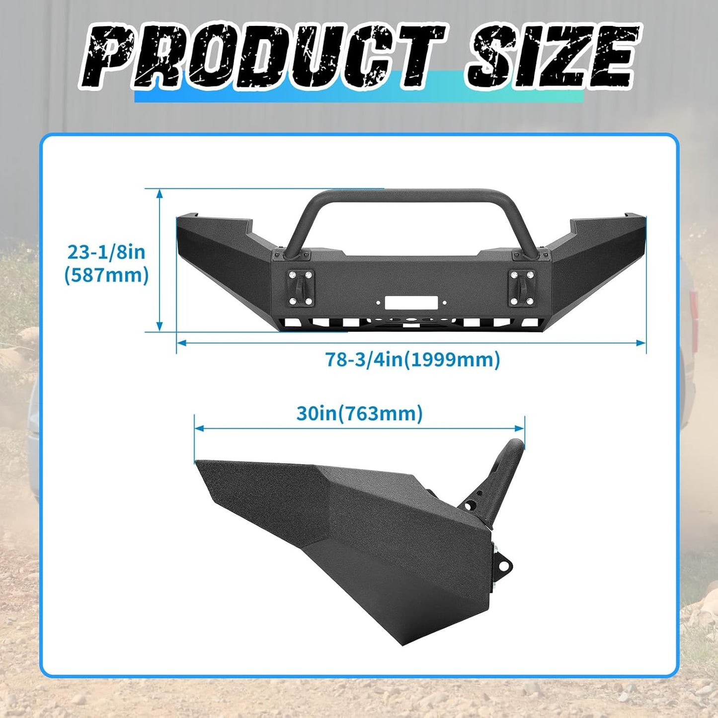 Front Bumper Assembly Compatible with 1999-2004 Ford F250 F350 F-250 F-350 Super Duty Steel Powder Coated w/Winch Plate Two Packages LYAM-X1255A+LYAM-X1255B