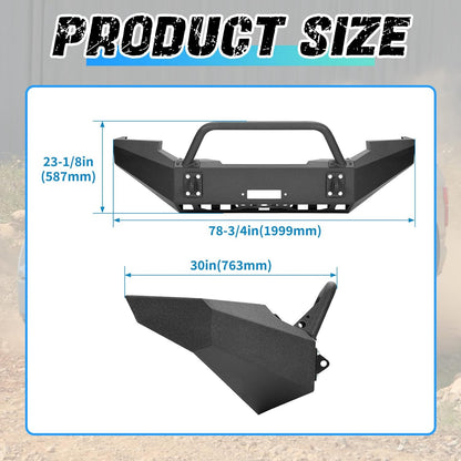 Front Bumper Assembly Compatible with 1999-2004 Ford F250 F350 F-250 F-350 Super Duty Steel Powder Coated w/Winch Plate Two Packages LYAM-X1255A+LYAM-X1255B