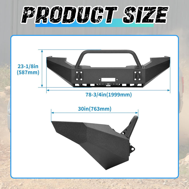 ?KUAFU Front Bumper Assembly Compatible with 1999-2004 Ford F250 F350 F-250 F-350 Super Duty Steel Powder Coated w/Winch Plate Two Packages LYAM-X1255A+LYAM-X1255B
