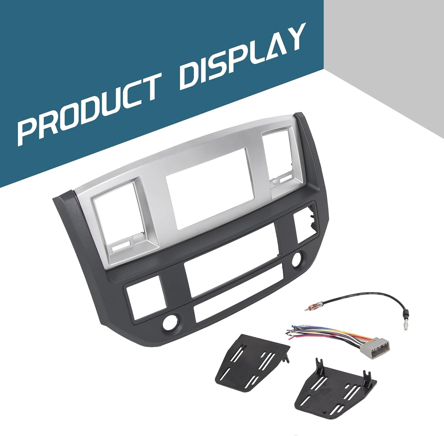 Stereo Radio Double Din Dash Kit Compatible with 2006-2009 Dodge Ram Pickup Replacement for GNT56215007 Install Dash Bezel Silver Slate Gray LYAP-328