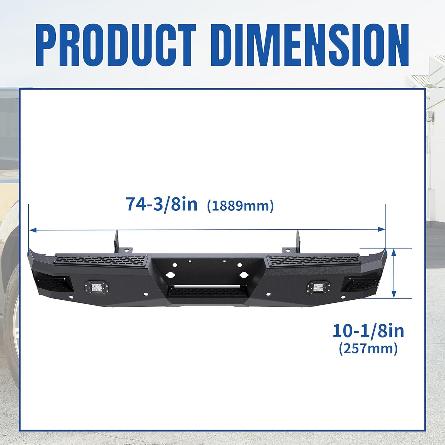 Offroad Rear Bumper Compatible with 1999-2016 Ford F250 F350 Super Duty W/2 18W LED Lights Black Powder Coated Steel Heavy Duty LYAM-215S