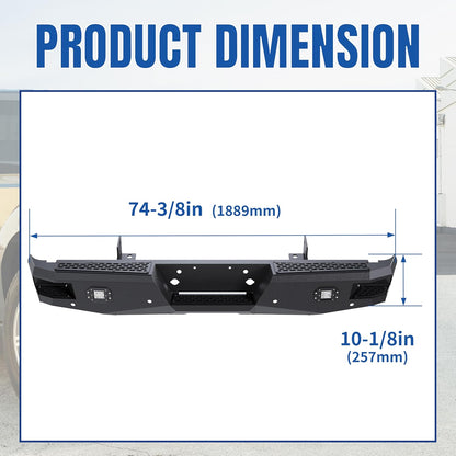 Offroad Rear Bumper Compatible with 1999-2016 Ford F250 F350 Super Duty W/2 18W LED Lights Black Powder Coated Steel Heavy Duty LYAM-215S
