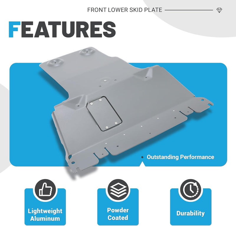 KUAFU Skid Plate Compatible with 2014-2021 Toyota Tundra 4.6L 5.7L 2020-2022 Toyota Sequoia 5.7L Replacement for PTR60-34190 Front Lower Engine Undercover Guard Protection Aluminum Gray LYAM-617
