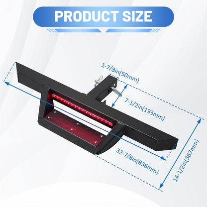 Universal Drop Hitch Step w/LED Brake Light for 2inches Receiver Pickup Truck SUV Trailer Towing Hitch Step Bar Rear Bumper Guard with Pin Heavy Duty Steel Powder Coated Black LYAM-012
