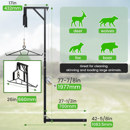 Truck 2inches Hitch Game Hunting Hoist, 600LB Big Game Hunting Deer Hoist, Include Gambrels Winch for Skinning or Cleaning Game, Winch Lift Gambrel Set 360 Degree Swivel Hitch Mounted LYOM-039