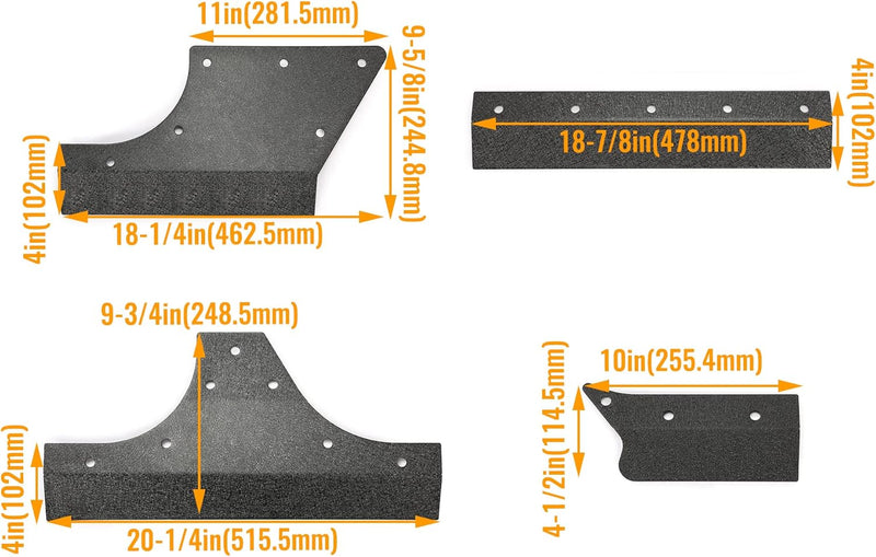 Kojem Door Armor Cladding Skid Plate Compatible with 2007-2018 Jeep Wrangler JK 4 Doors Powder Coated Steel Heavy-Duty Black Slider Rocker Guards Rock Panel LYAM-664