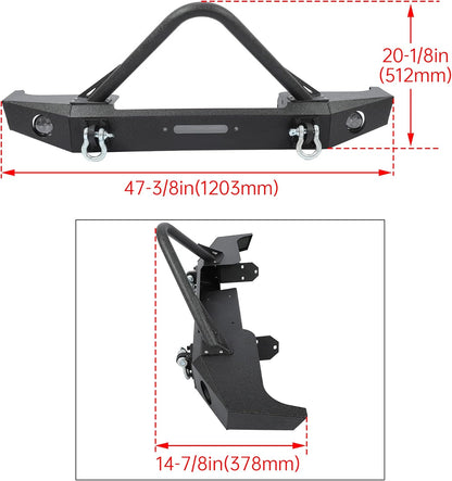 Front Bumper Compatible with 1984-2001 Jeep Cherokee XJ Jeep Comanche MJ w/Fog Lights & Winch Plate & D rings Steel Black LYAM-202S