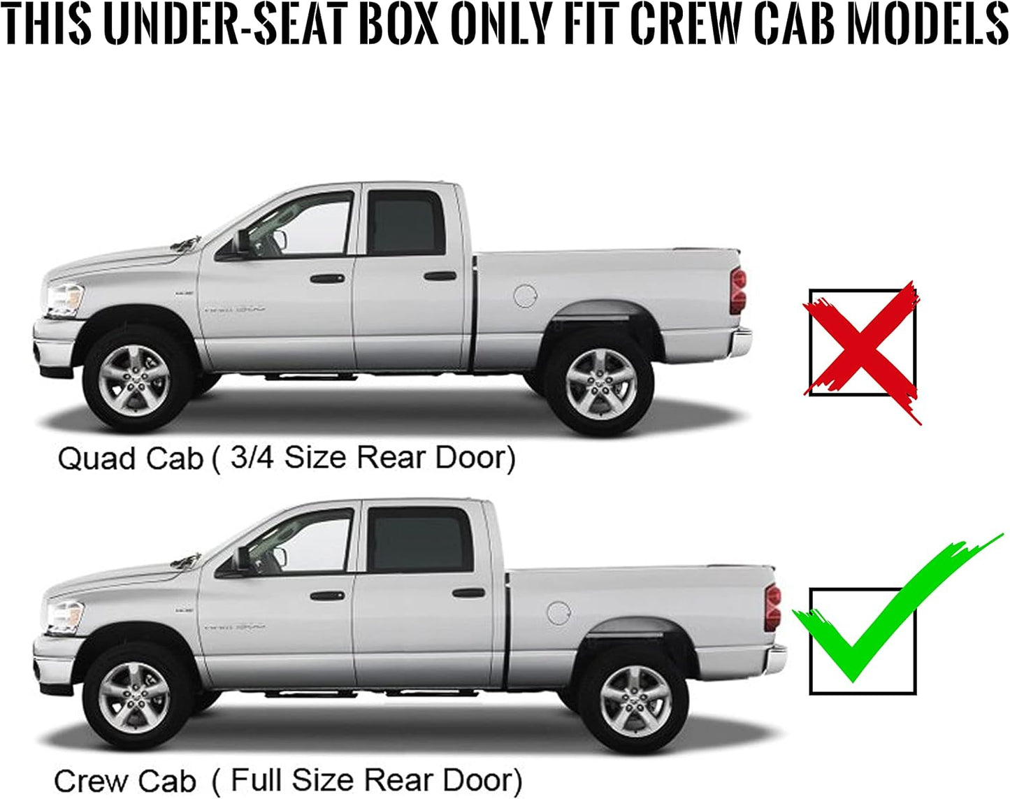 Under Seat Storage Box Compatible with 2019-2025 Dodge Ram 1500 Crew Cabs (New Body Style) Truck Organizer Back Underseat Container System- Black LYAP-115