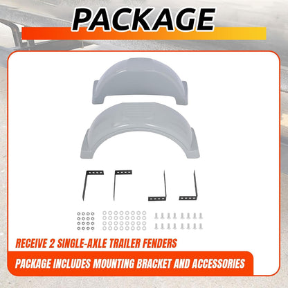 Single AXLE Trailer FENDERS 13 Inches Wheels Tires (Set of 2)