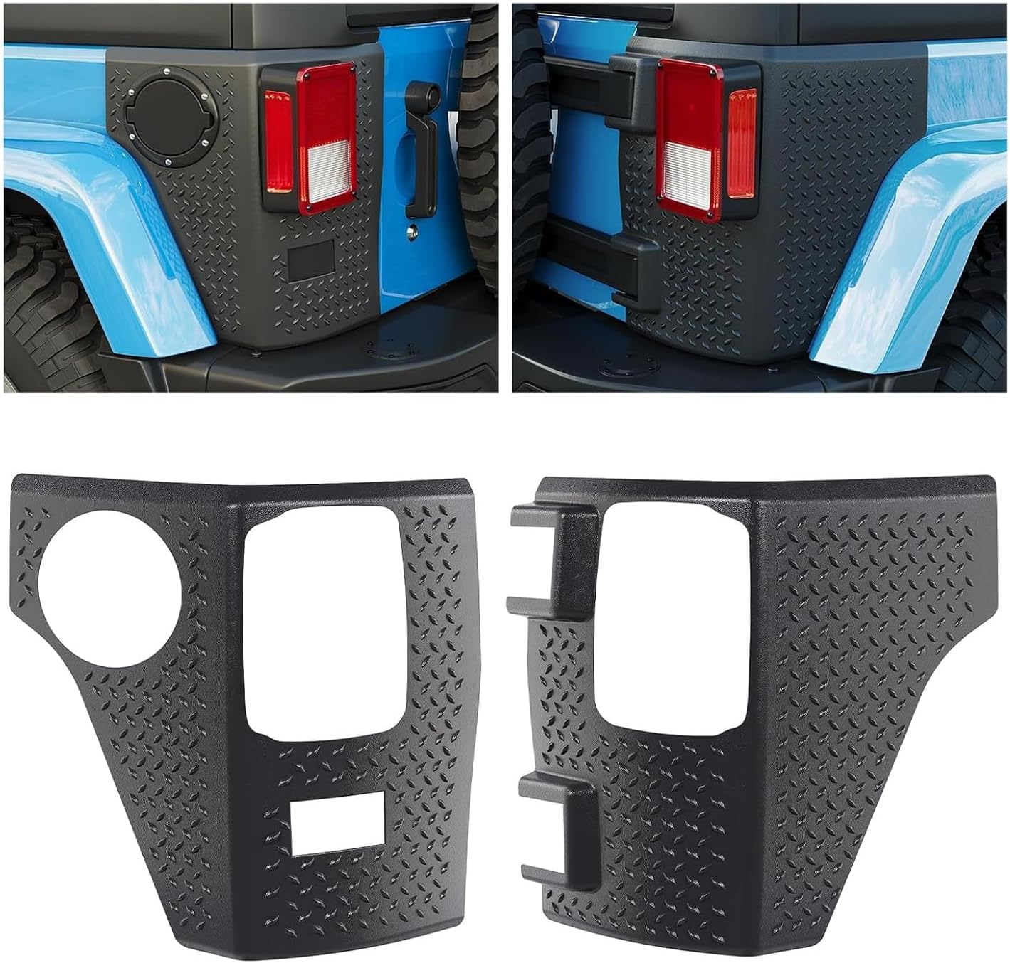 Rear Corner Guards Body Armor Compatible with 2007-2018 Jeep Wrangler JK JKU Replacement for 11651.01 Tail Light Trim Covers Rear Quarter Panel Textured Black Exterior Accessories 2Pcs LYAP-194