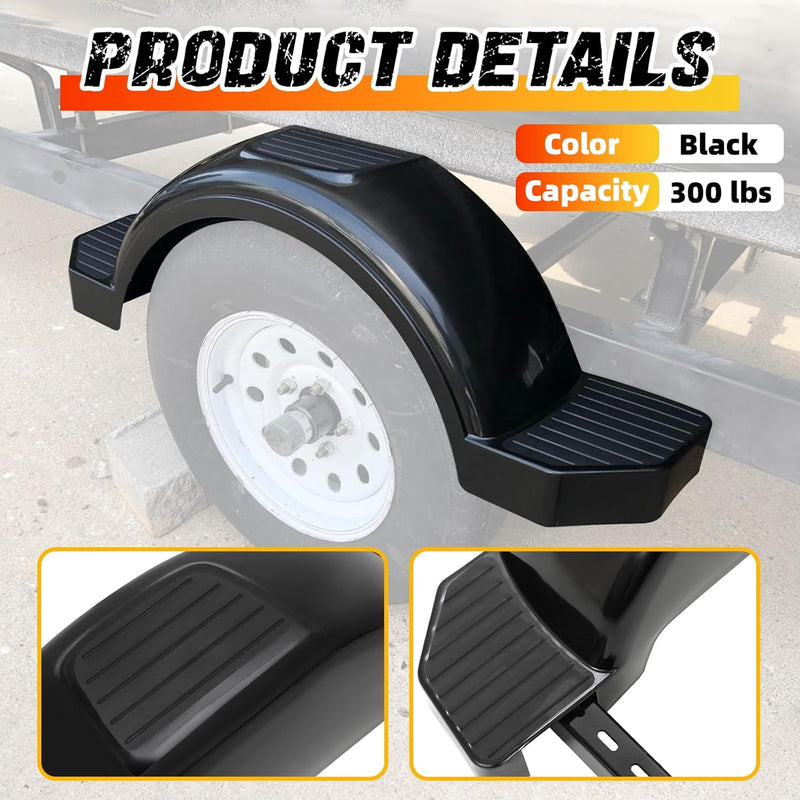 Set of 2 Single Axle Trailer Fenders 13inches Wheels Tire Skirt Boat(Black) LYAP-274S-2