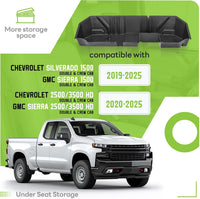 Load image into Gallery viewer, HECASA Under Seat Storage Box Compatible with 2019-2025 Chevy Chevrolet Silverado GMC Sierra 1500 2500 3500 HD Double &amp; Crew Cab Black Plastic Underseat Storage LYAP-095S-2
