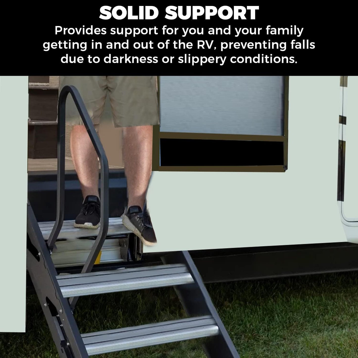 RV Handrail Compatible with Any Generation 3 Triple Or Quad Solid Step for 5th Wheel Rvs Travel Trailers Steel 3 or 4 Step LYOM-072