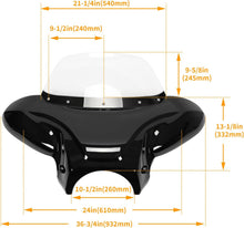 Universal Motorcycle Cruiser Front Outer Fairing Batwing w/Clear Windshield 37inches Wide x 24inches Tall Bat Wing Transparent Black ABS Plastic Durable WSD-07