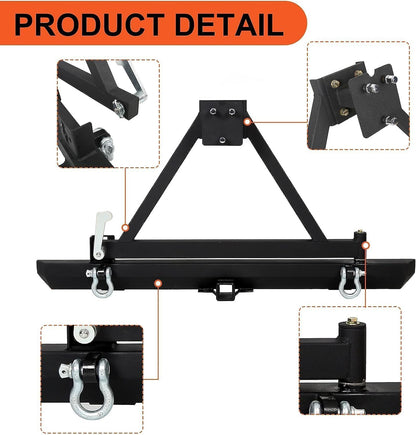 Rear Bumper Compatible With 1987-2006 Wrangler TJ YJ LJ W/Tire Carrier&D-Rings Steel Textured Black LYAM-291A+LYAM-291B