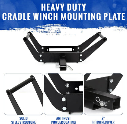 Foldable Winch Mounting Plate Cradle Bracket for Recovery Winches Compatible with Truck Trailer ATV 4WD w/2inches Hitch Receiver LYA-023S