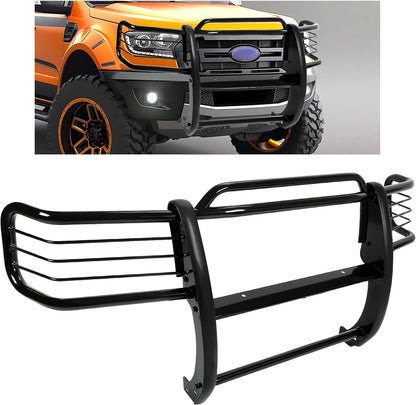 Brush Guard Compatible with 2001-2012 Ford Ranger Mazda B-Series Pickup With Skid Plate Bull Bar Front Bumper Grill Grille Guard Protector Brush Push Bar Steel Black Power Coated LYAM-778