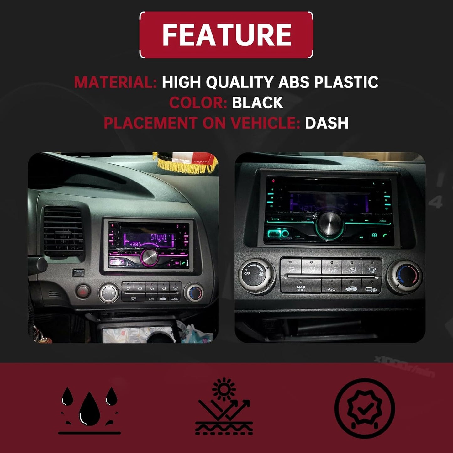 Car Radio Dashboard Kit Compatible with 2006-2011 Honda Civic Trim Bezel Panel Double 2 Din Install Dash Board Dark Gray LYAP-369