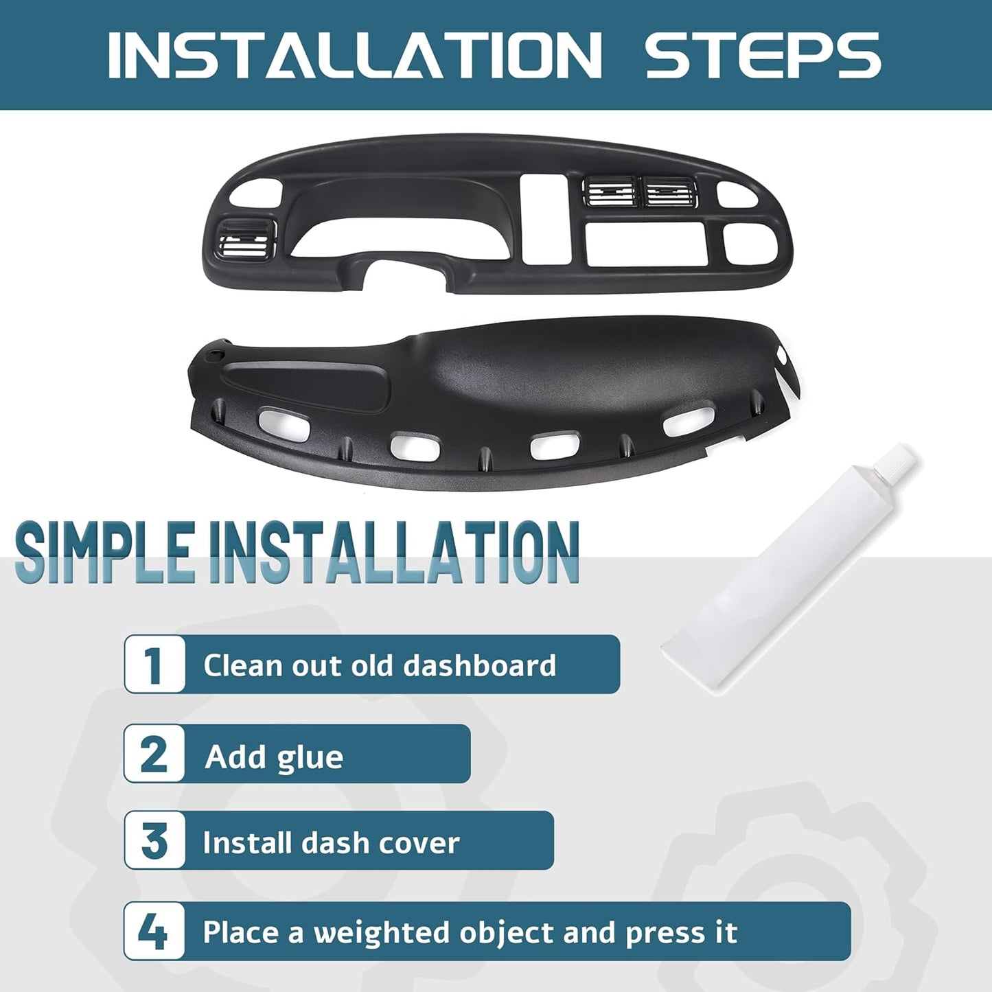 Dash Bezel and Bashboard Cover Compatible with 1998-2002 Dodge Ram 1500 2500 3500 Pickup Truck Durable Panel Black 2 Packages LYAP-487T+LYAP-267T-2