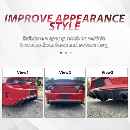 Rear Diffuser Compatible with 2015-2024 Dodge Charger Scat SRT Daytona GT R/T Non-Widebody Models Valance Rear Bumper Lip Splitter Spoiler Diffuser Black LYAP-296S