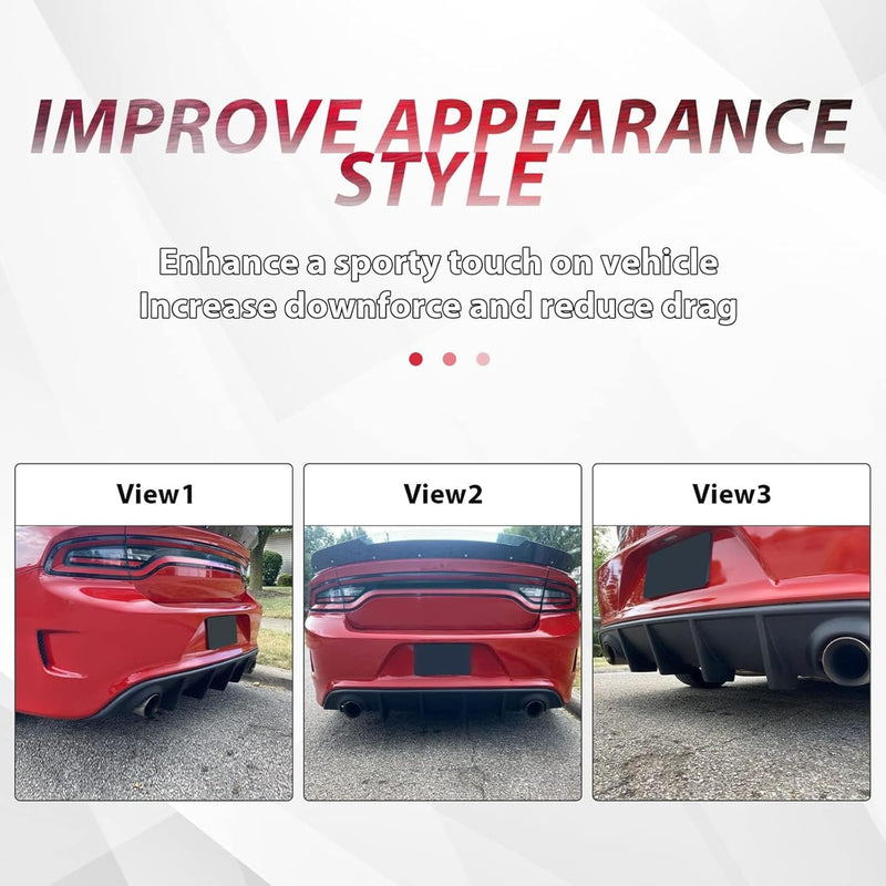 KUAFU Rear Diffuser Compatible with 2015-2024 Dodge Charger Scat SRT Daytona GT R/T Non-Widebody Models Valance Rear Bumper Lip Splitter Spoiler Diffuser Black LYAP-296S