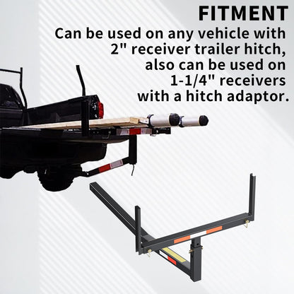 2 in 1 Foldable Truck Bed Extender 750lbs Load Capacity Extension Rack Hitch Mount Truck Bed Extension for Ladder Rack Kayak Canoe Lumber Long Pipes w/Flag LYA-004